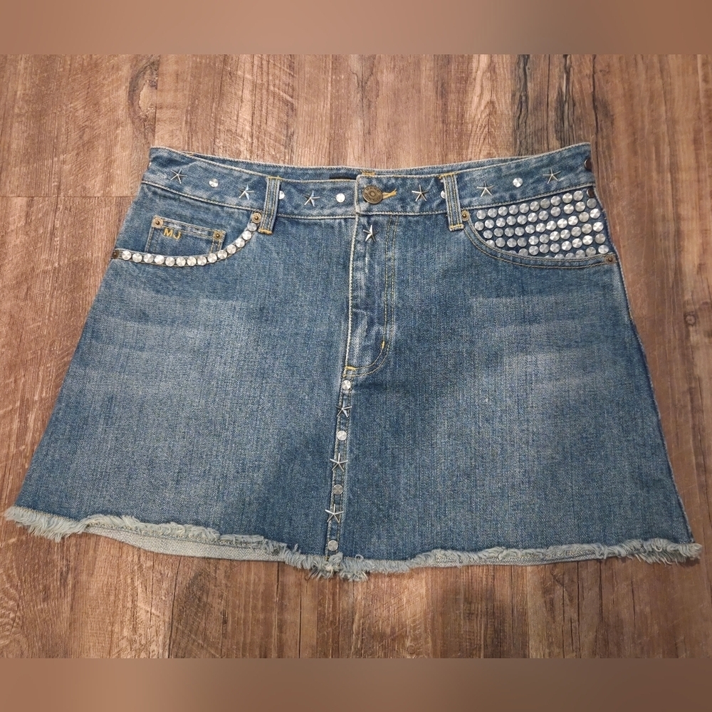 Marc Jacobs Embellished Playful Denim Mini Skirt Size 10 Y2K